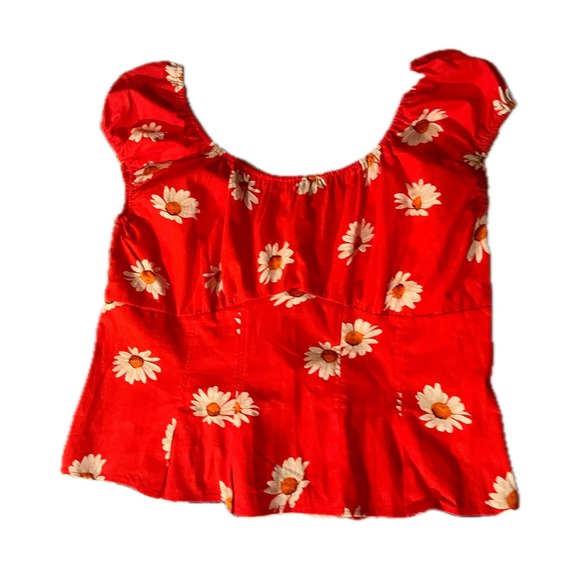 Lisa Says Gah Tops - Lisa Says Gah Red Daisy Floral Cotton Peplum Crop Top 2XL NWT